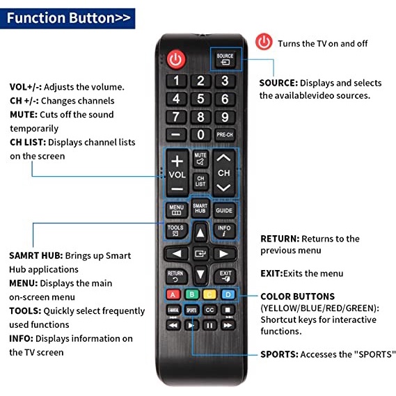 Remote TV Samsung LED LCD Plasma Smart TV - BN59-01199F - Black