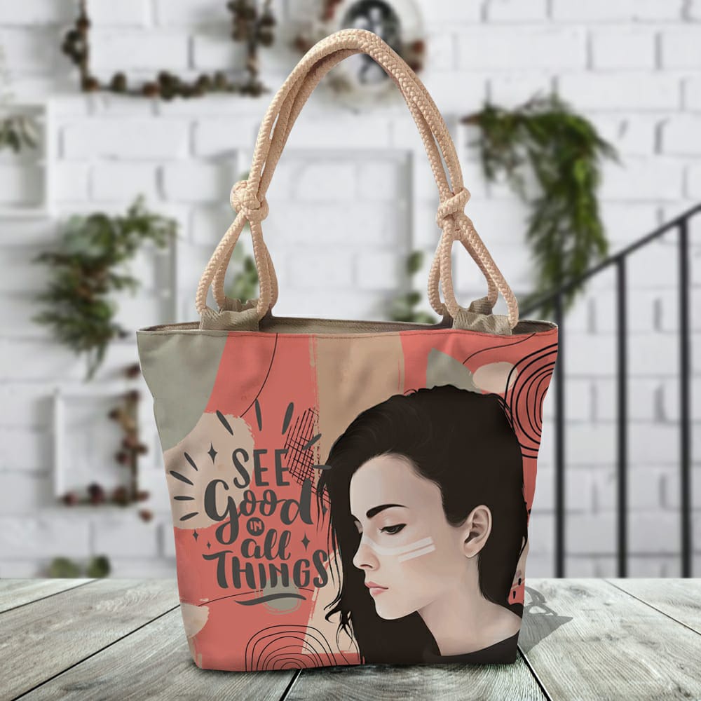 tas wanita totebag karakter wanita - Tote Bag resleting Besar Premium