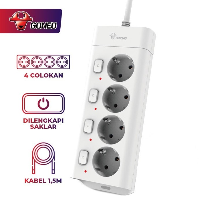GONGNIU Stop Kontak 3 /4 / 5 Lubang Power Strip Kabel 5 Meter Saklar Goneo G1030-50 Alat Listrik Stop Kontak penyambung kabel
