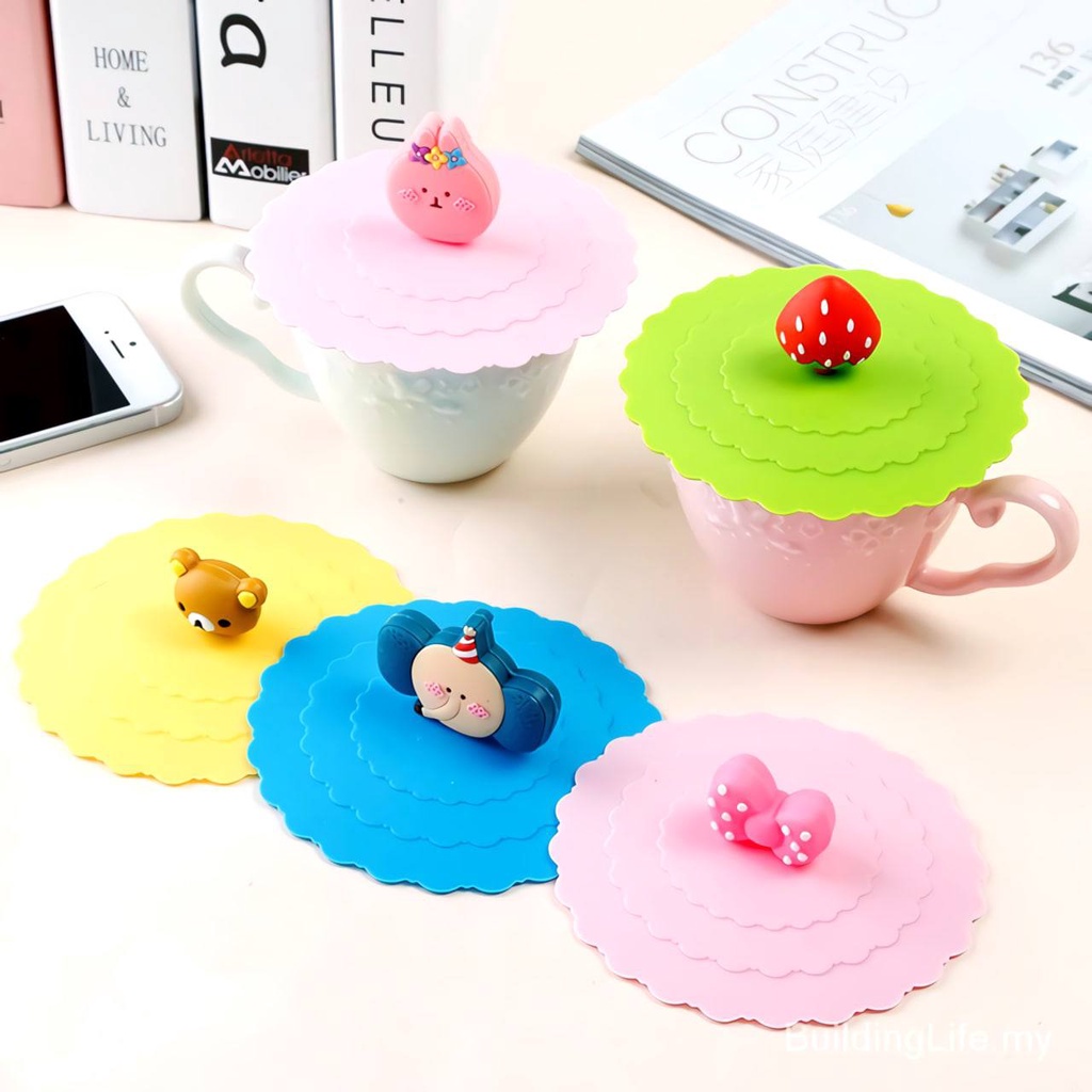 Tutup Gelas Cangkir Mug Silicone Karakter Lucu Murah Warna Warni Anti Tumpah