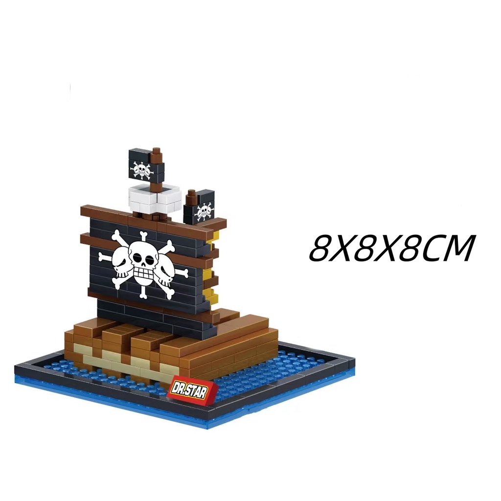 Diy Blok Bangunan Partikel Mini Seri Kapal One Piece Restoran Laut, Snake Princess Nine Snakes, Luo Pirate Submarine, Merry, Sonny and other Pirate Ships Mainan Blok Bangunan Rakitan Sangat Susah