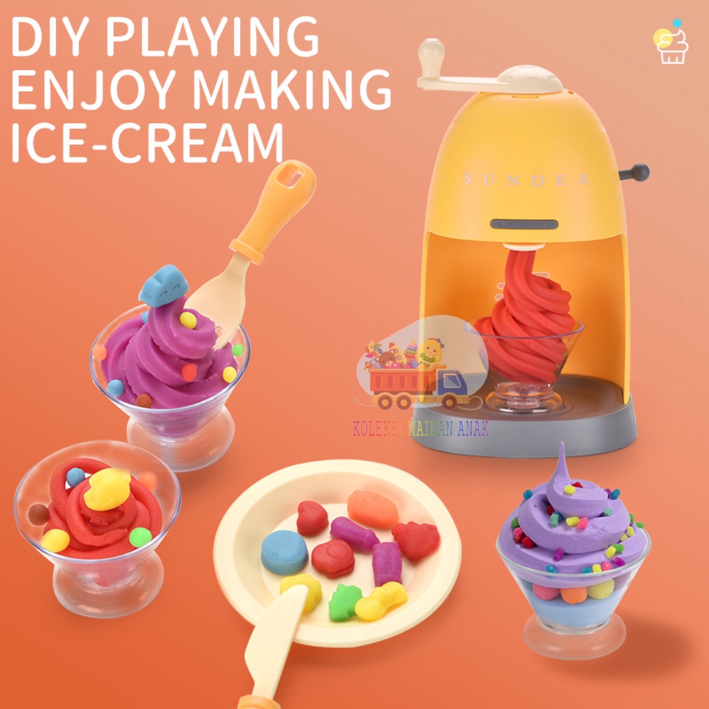 Mainan Edukasi Anak Mesin Lilin Cetakan Es Krim Play Fun Doh Set Machine Color Ice Cream