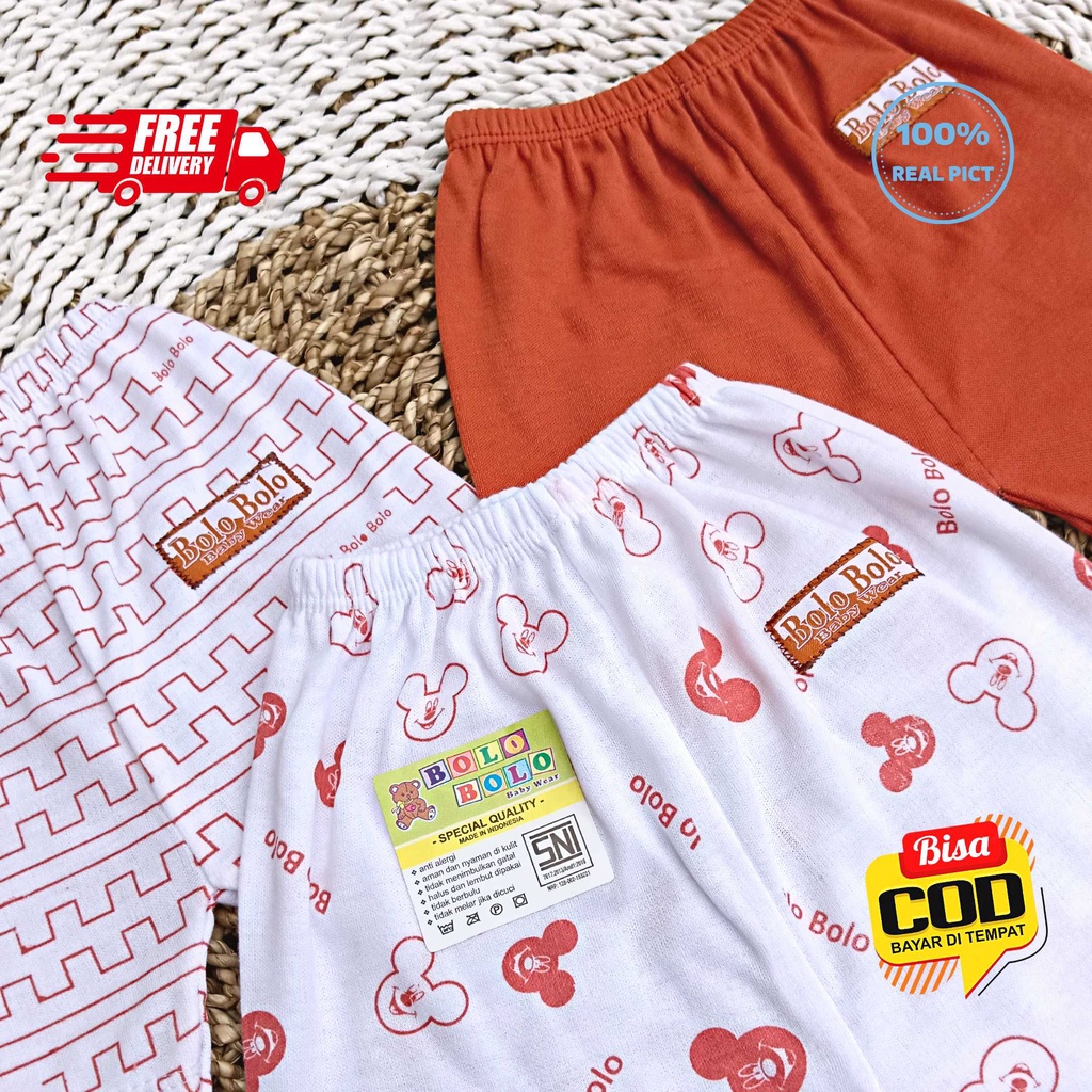 SALE 7.7 Serian Merah Bata - 3 pcs Celana Pendek Bayi Baru Lahir 0 - 3 Bulan Brick Red Series merk SNI Bolo - Bolo