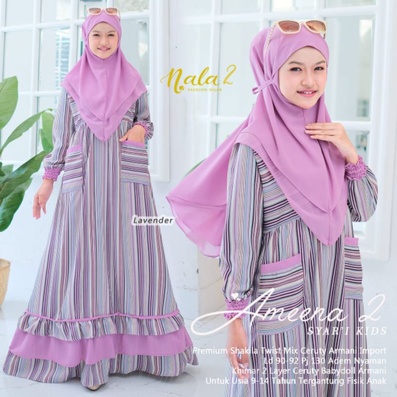 GAMIS HIJAB SYARI ANAK PEREMPUAM REMAJA DRESS DAN KHIMAR AMEENA ORI NALA