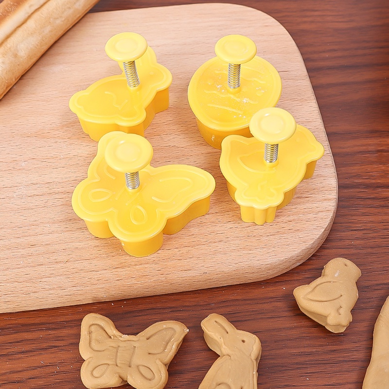 4pcs/set Cetakan Kue Plastik Telur Kelinci Paskah/Dapur DIY Biskuit Cookie 3D Cetakan Alat Dekorasi Kue