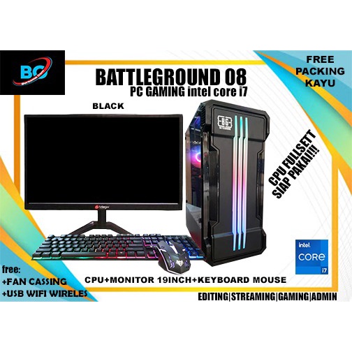 Full set Pc gaming  Editing Core i7 Ram 16gb Ssd 120 gb vga 2gb Monitor Led 19 inc cocok buat desain editing gaming