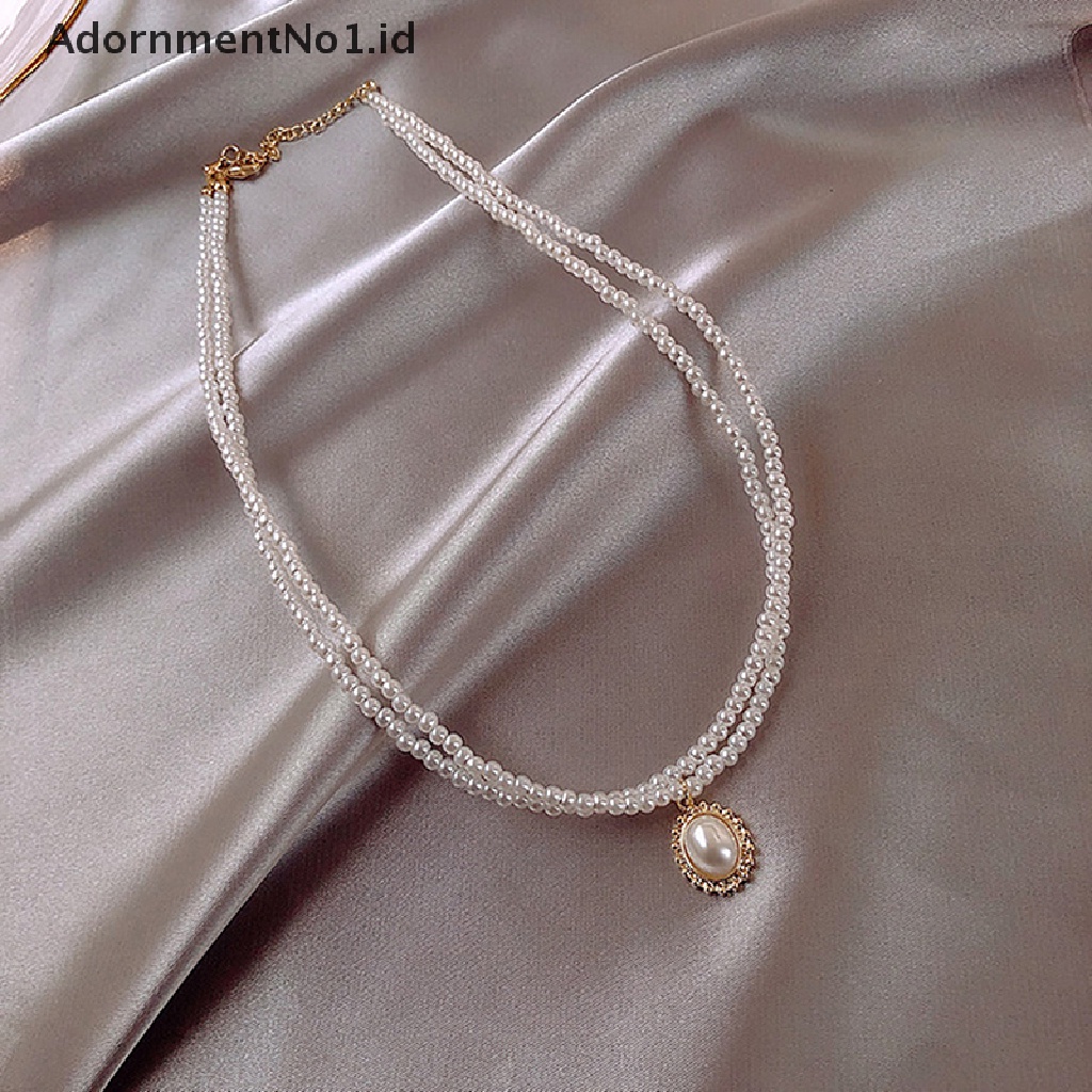 [AdornmentNo1] Kalung Liontin Kerah Mutiara Lapisan Ganda Elegan Perhiasan Wanita Choker [ID]