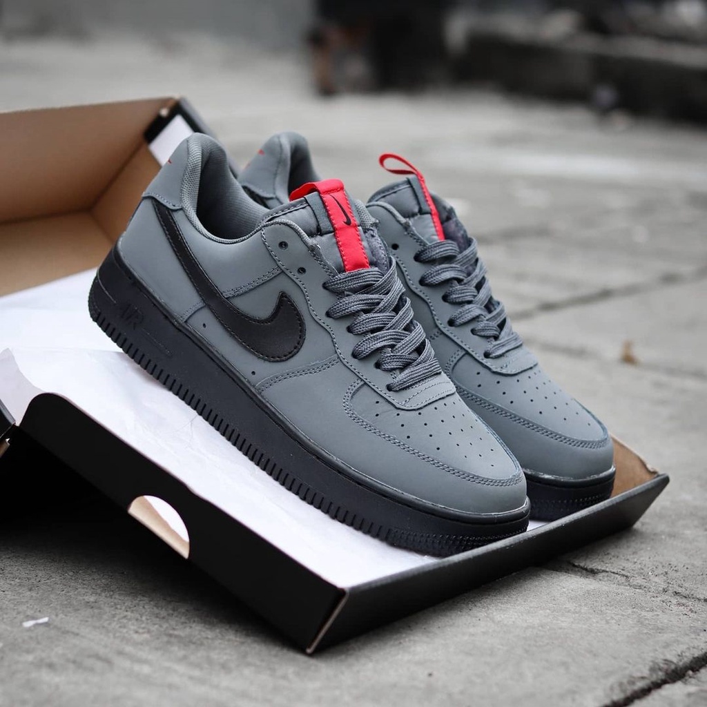 [BISA COD] Sepatu Pria dan Wanita Air Force 1 Black Grey University Low Premium Import