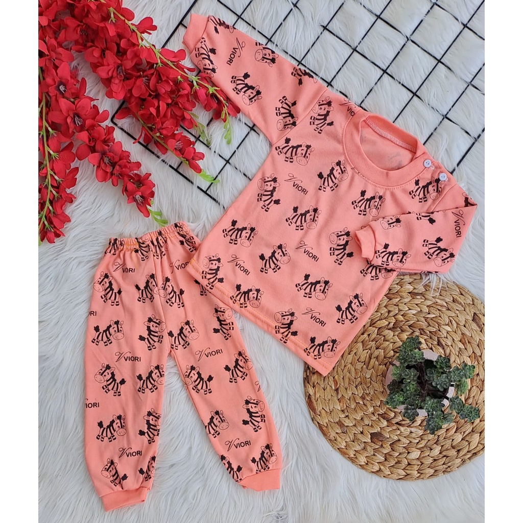 baju bayi lucu murah motif zebra fullprint dasar warna setelan 3-18 bulan