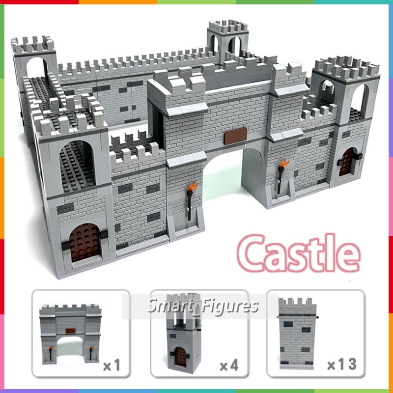 Blok Bangunan Partikel Kecil Mainan Majelis Kastil Kuno Kastil Tembok Menara Castle Gate DIY Brain Game Hadiah