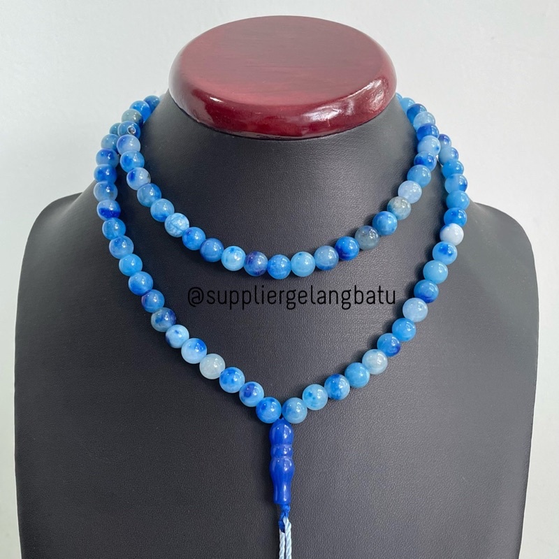 TASBIH Batu Alam BLUE CHALCEDONY 99butir bonus box exclusive