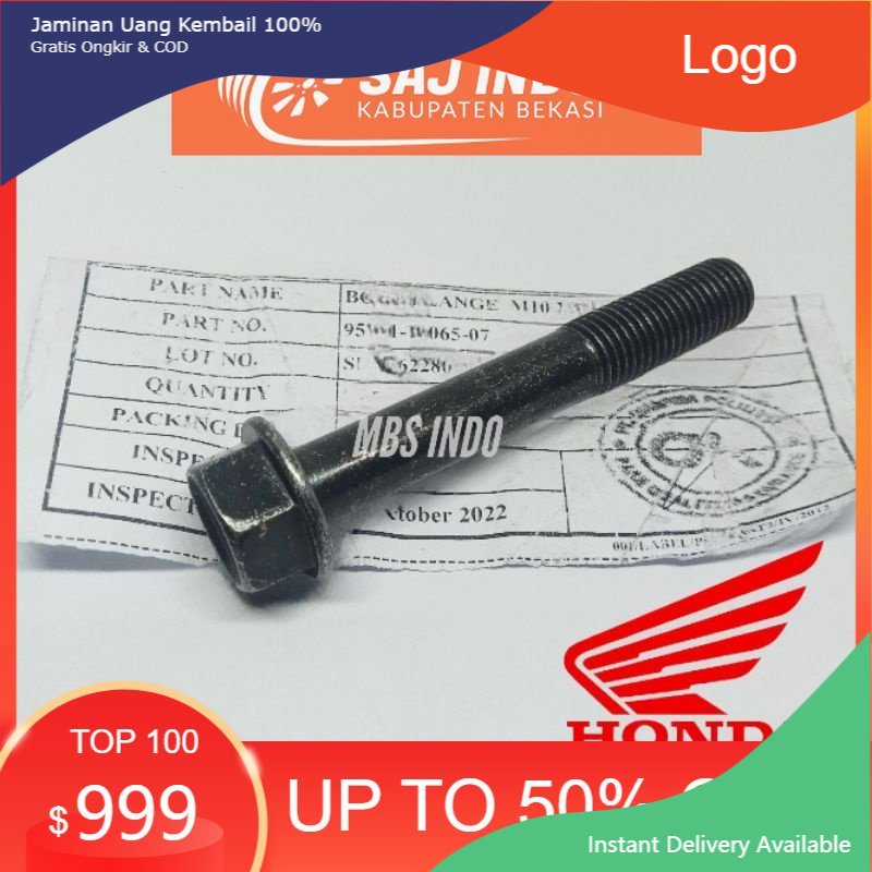 FZR PCX 160 NEW ADV PART NO 95701-10065 BOLT FLANGE M10 × 65 mm ORIGINAL BAUT 14 DUDUKAN KNALPOT HON