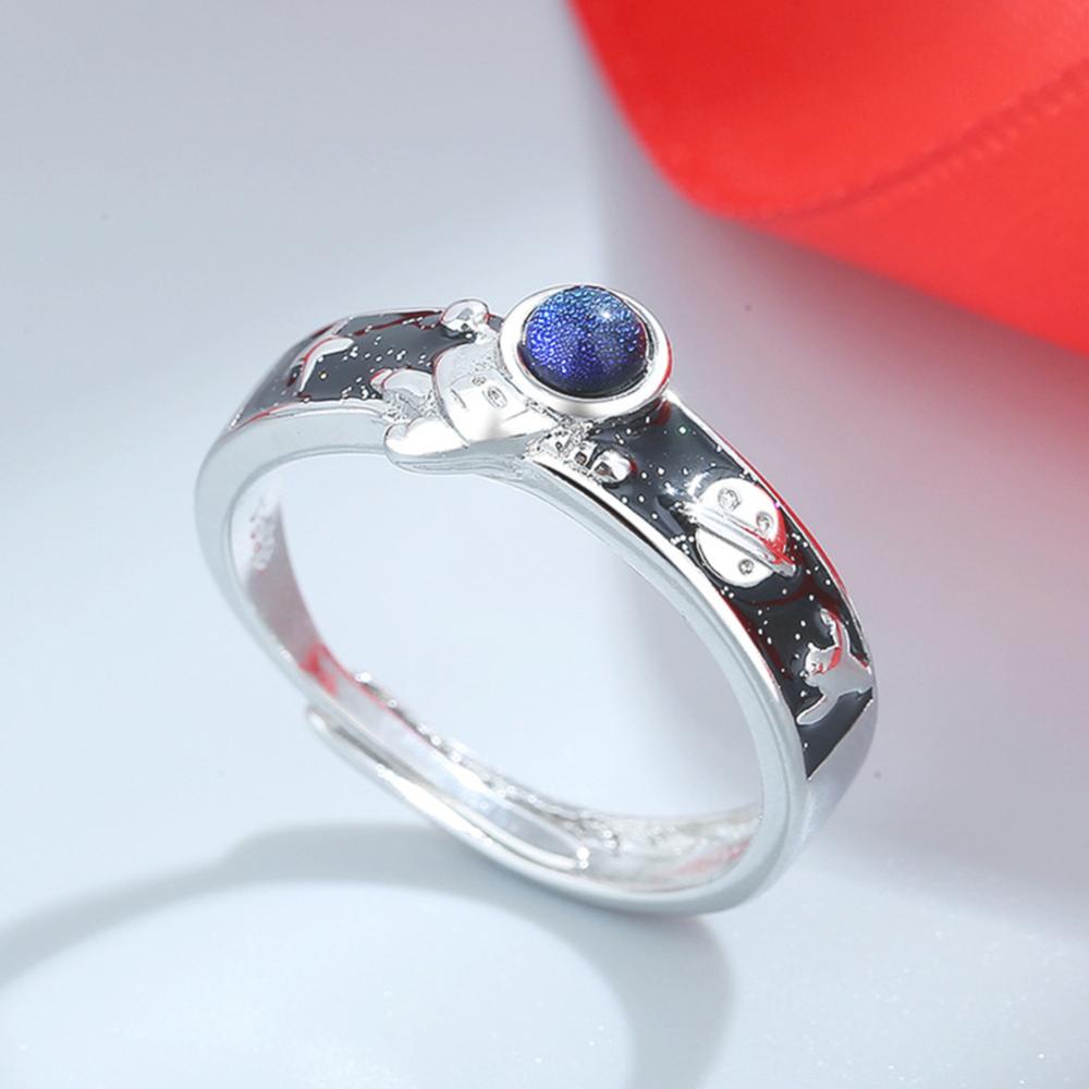 Timekey Fashion Kreatif Mengkilap Pasangan Cincin Adjustable Astronot Pasangan Rings Perhiasan Hadiah Untuk Pria Wanita C2L4