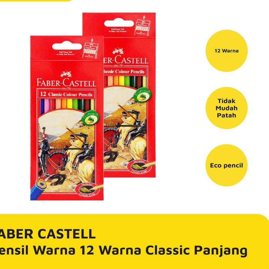 

Baru COLOUR PENCIL / PENSIL WARNA FABER CASTELL 12 WARNA CLASSIC PANJANG MURAH