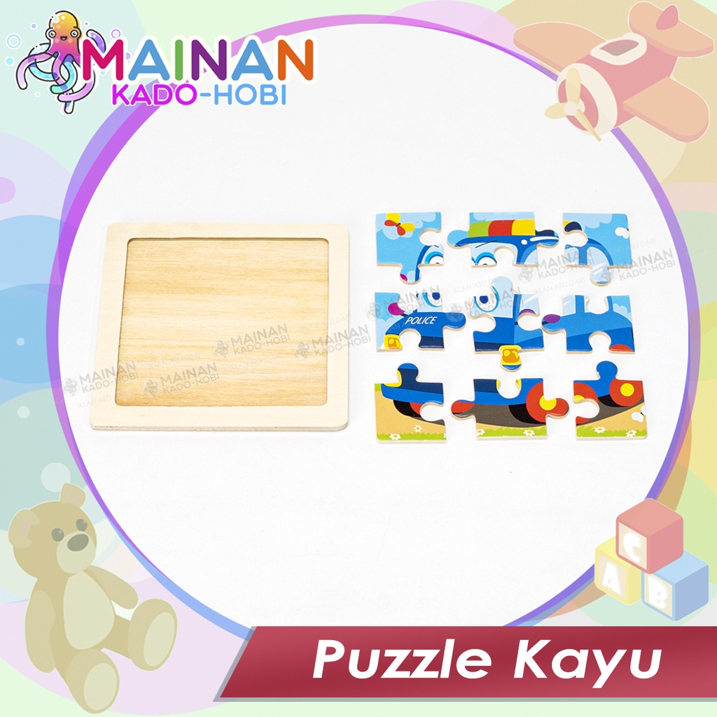 MAINAN EDUKASI ANAK PUZZLE KAYU 3D KARAKTER TRANSPORTASI POLICE CAR SMALL SIZE