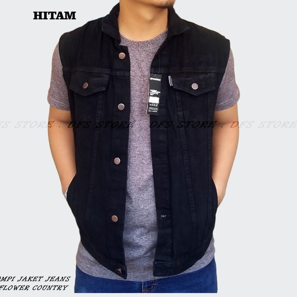 Terbaik.. Flower Country Jaket Rompi Jeans Kerah Cowok Jacket Vest Denim Levis Pria Jaket Motor Moto
