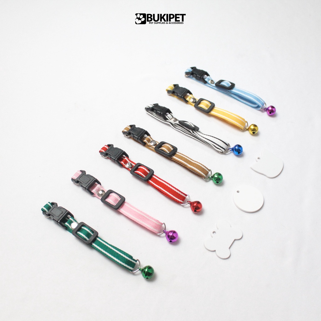 Kalung Kucing Custom Nama Bahan Nylon Stripe Murah - FINO NECKLACE ( AKRILIK PUTIH )