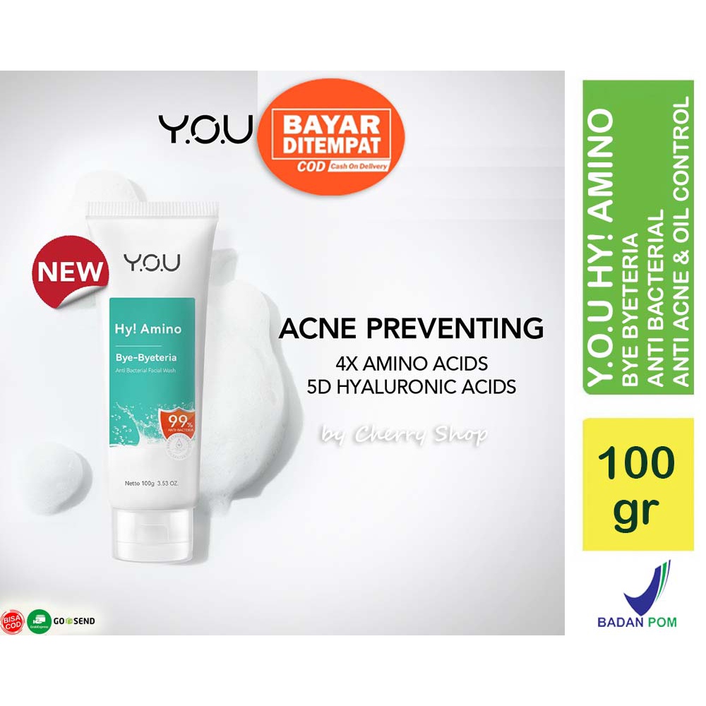 [ANTI ACNE | OIL CONTROL | 100GR | BPOM] YOU Hy! Amino Bye-Byeteria Anti Bacterial Facial Wash | Sabun Cuci Muka Anti Bakteri 100GR