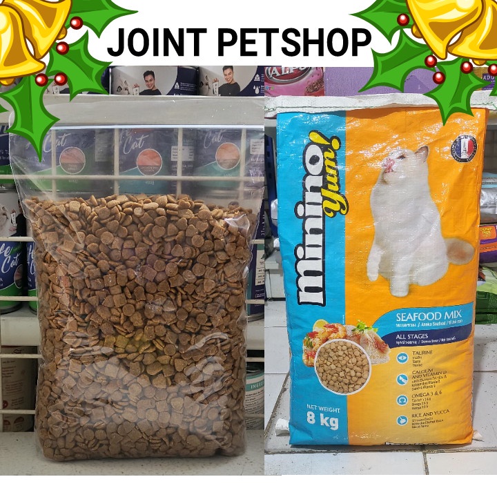 ( 5 PCS ) Makanan Kucing Minino Yums Seafood Mix All Stages Kemasan 1KG