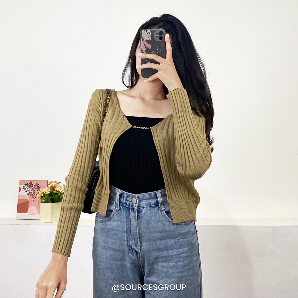 cardigan ribbed chain/atasan rajut wanita lengan panjang