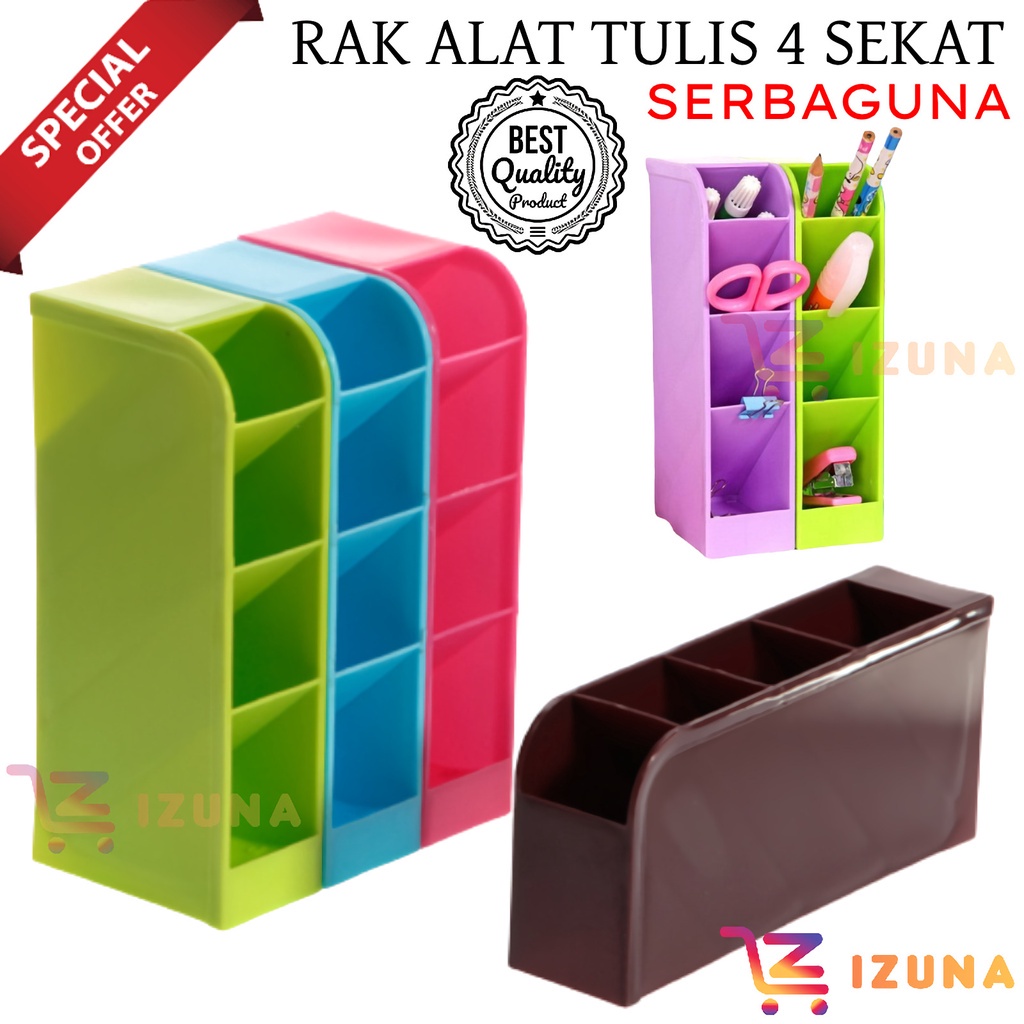 [IZUNA] KOTAK ALAT TULIS 4 SEKAT / RAK TEMPAT ALAT TULIS PENA DAN PENSIL / KOTAK ORGANIZER SERBAGUNA / TEMPAT PENYIMPANAN ATK