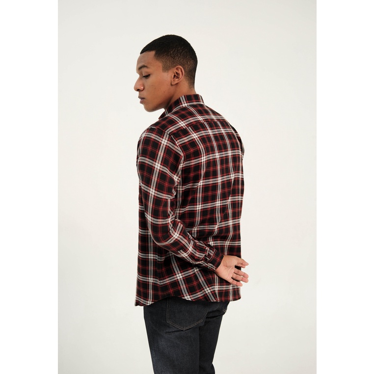 LARUSSO Kemeja Flannel Panjang - Black Red L003RAMAYANA JAKTIM