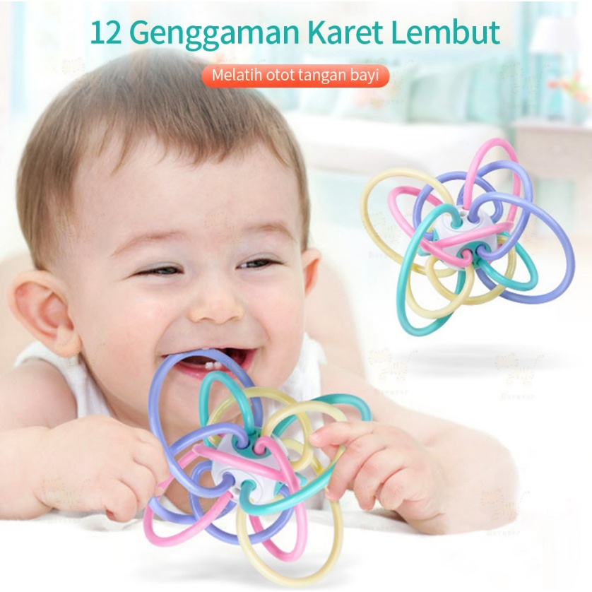 Rattle Keriting Bayi Baby Toy Teether Hand Ball Soft Rattles Gigitan Bola Mainan Bayi LC