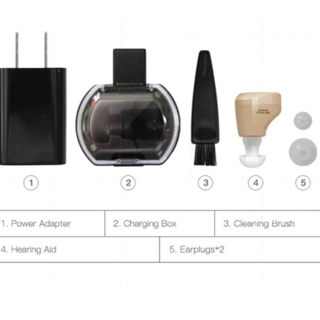 Mini Alat Bantu Dengar Pendengaran Telinga Dicas + Kotak Cas Baru