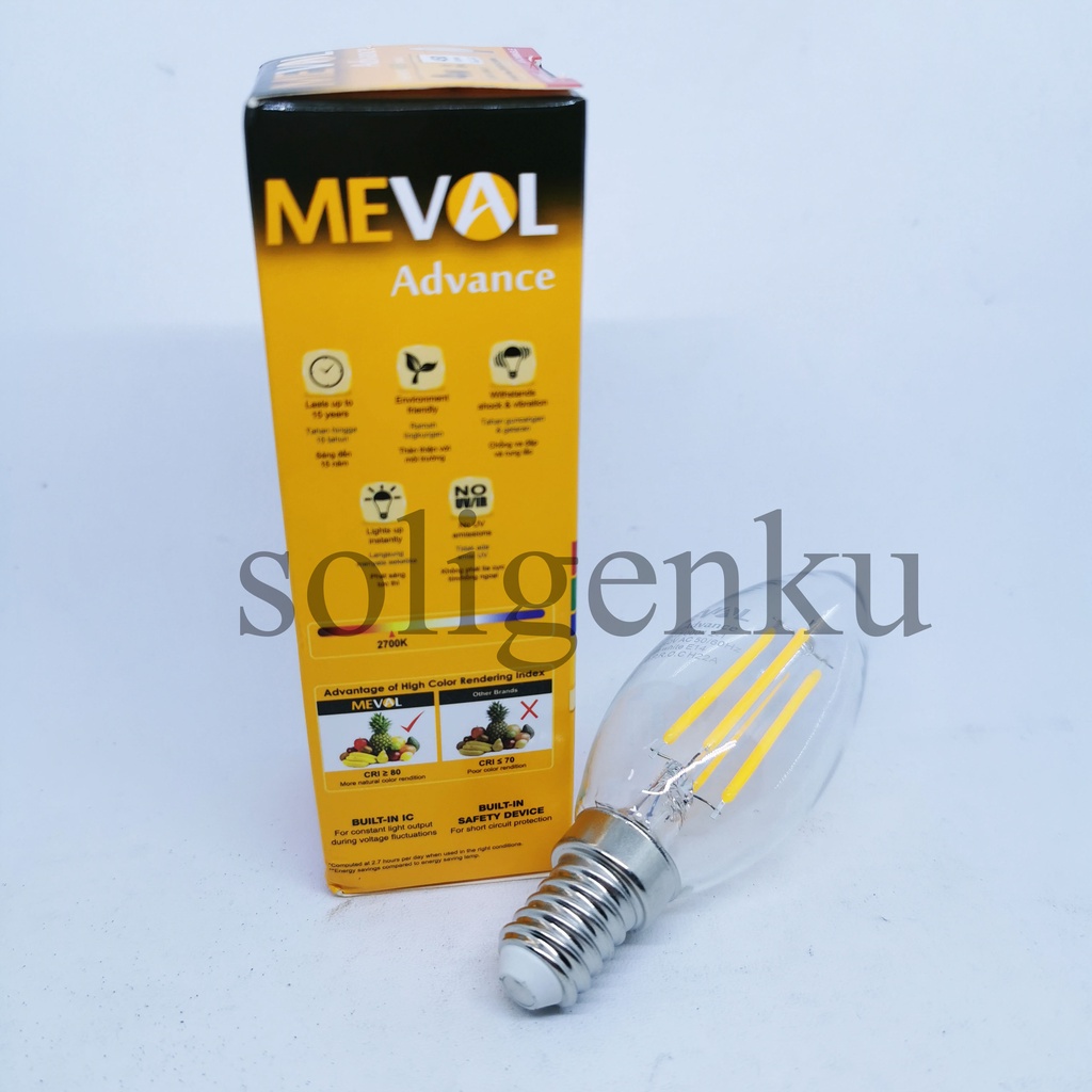 Meval LED Filament 4W E14 Kuning Edison Candle 4W Lampu Hias Filament