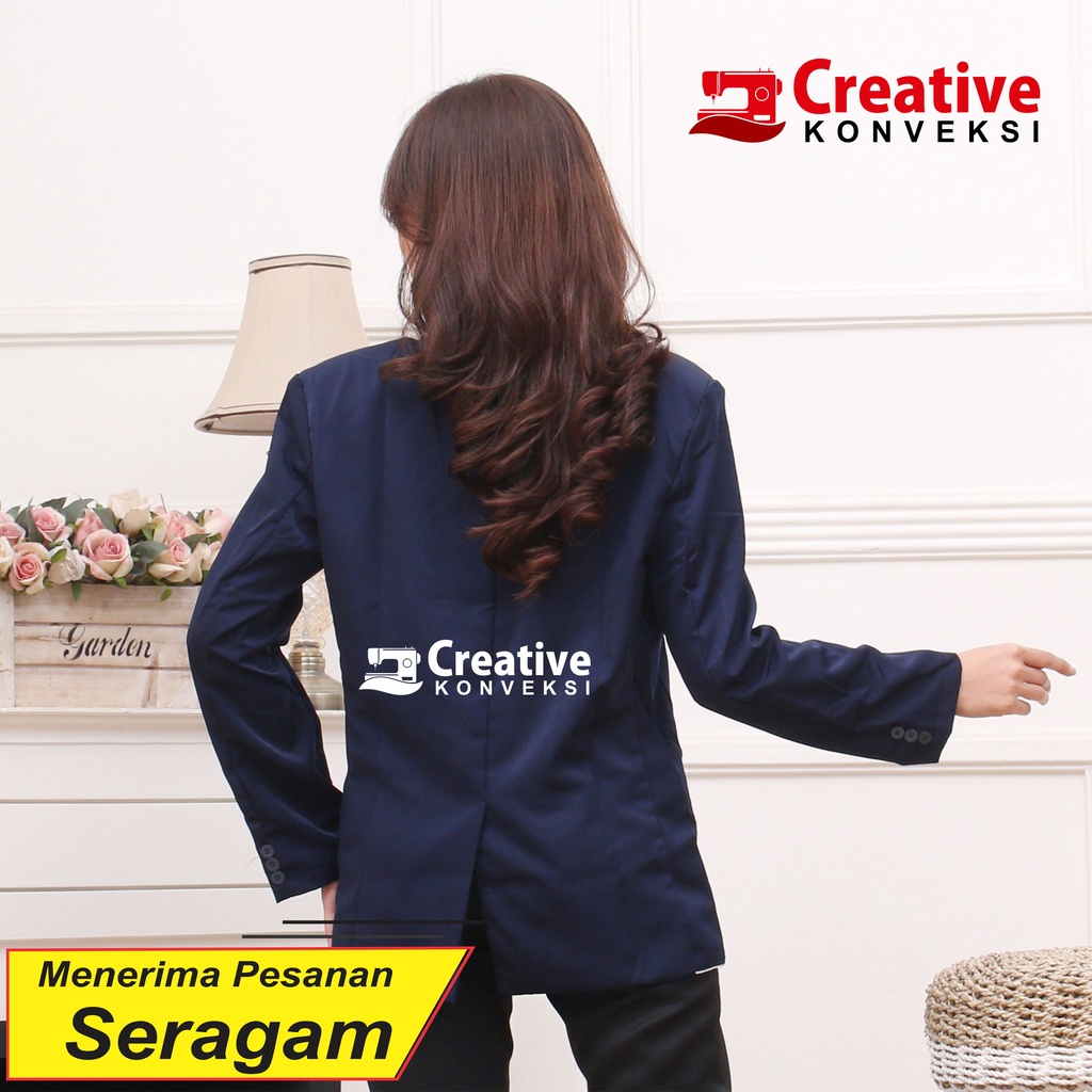 (BIG PROMO) Blazer Jas Almamater navy biru dongker lis putih / JAS OSIS / BLAZER Full Puring / Jas Mahasiswa warna navy bisa tambah bordir / jas osis blazer pesantren / almamater list putih