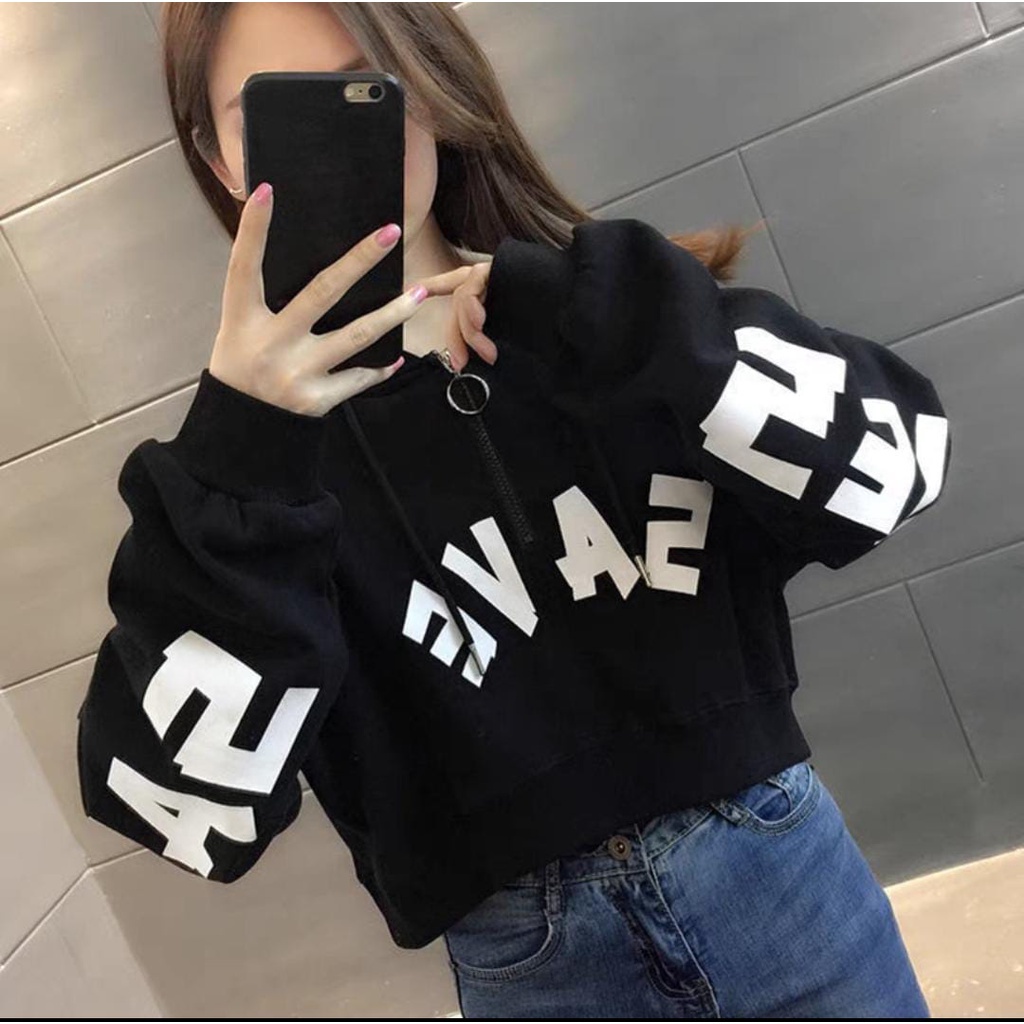 SAVE CROP HODIE ZIPPER RING Sweater Crope Crewneck Outfit sweatshirt Ootd Wanita Baju Atasan Kekinian Oversize Sweeter Korean Style Switer Cewek Remaja Sweter Baju Atasan Bahan Fleece Tebal