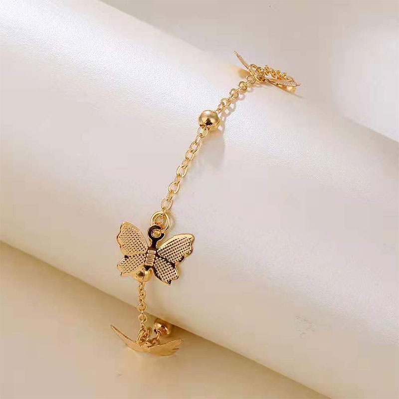 【COD】Gelang Kaki Wanita Korea Import Fashion Terbaru Aksesoris Liontin Kupu-kupu Berongga Dapat Disesuaikan Emas/Perak Sederhana Simple Elegan dan Murah