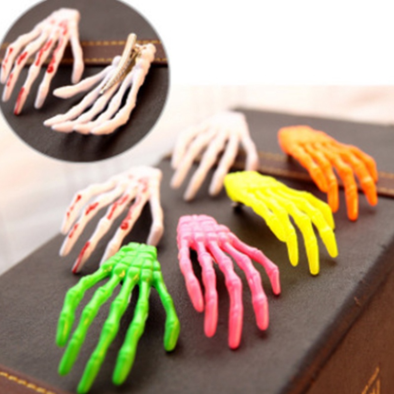 1 Pc Harajuku Tengkorak Kerangka Tangan Rambut Klip Baru Hotwanita Perempuan Tulang Jepit Gripper Halloween Hantu Rambut Cakar Aksesoris Rambut