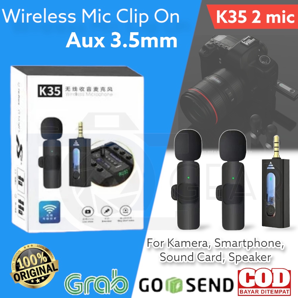 Wireless mic Clip on K35 Pro Aux 3.5mm Taffstudio utk smartphone , kamera , speaker , sound card V8