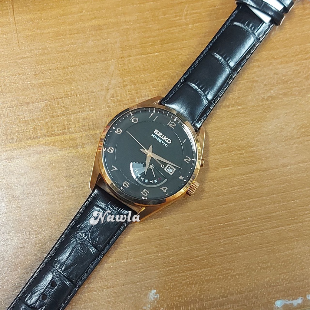 Seiko Kinetic SRN054P1 Black Rose Gold - Jam Tangan Pria SRN054