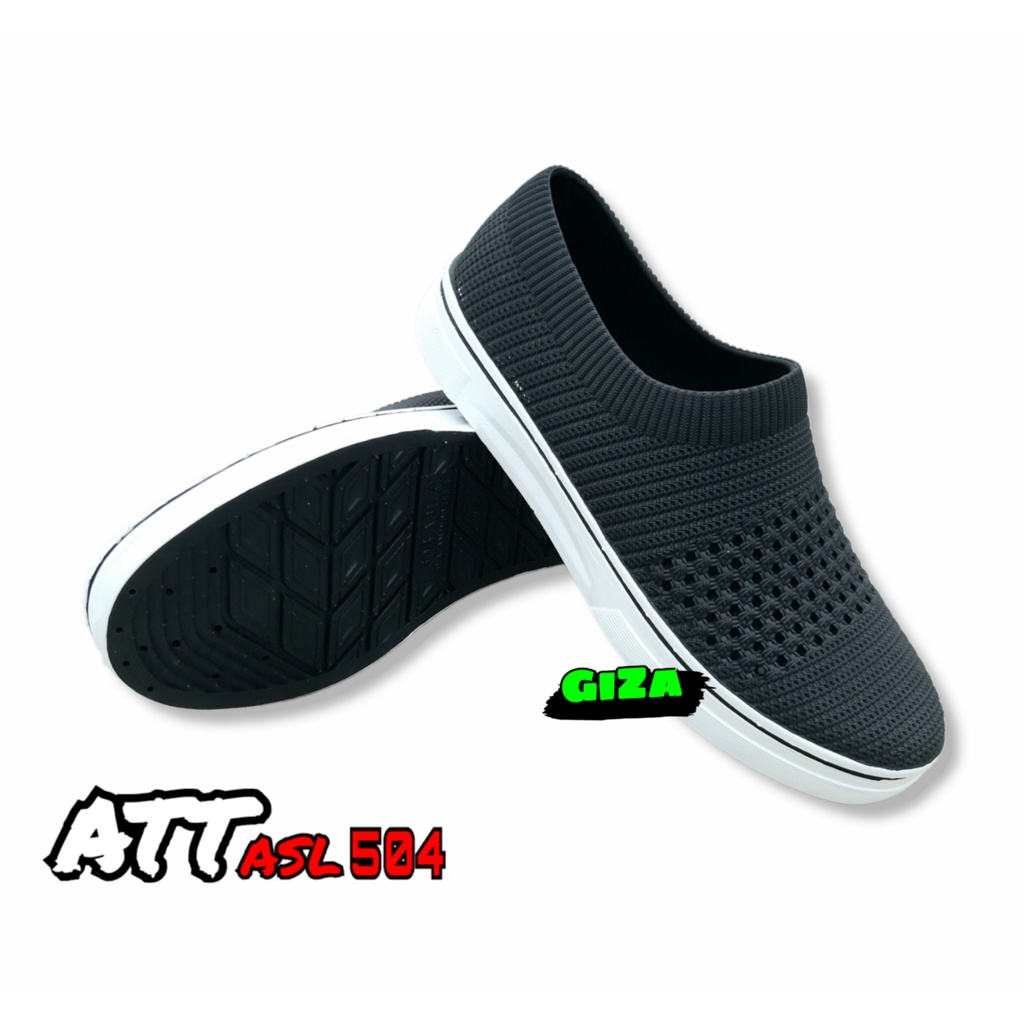 sepatu slip on wanita bahan karet elastis sepatu santai ringan att asl 504 anti licin