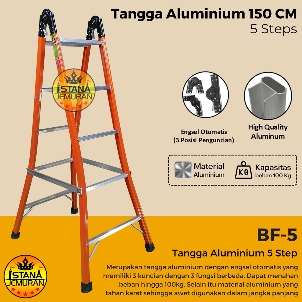Tangga Lipat Aluminium 1.5 Meter / Household Ladder 1,5 Meter Engsel Otomatis / Tangga Aluminium Lip