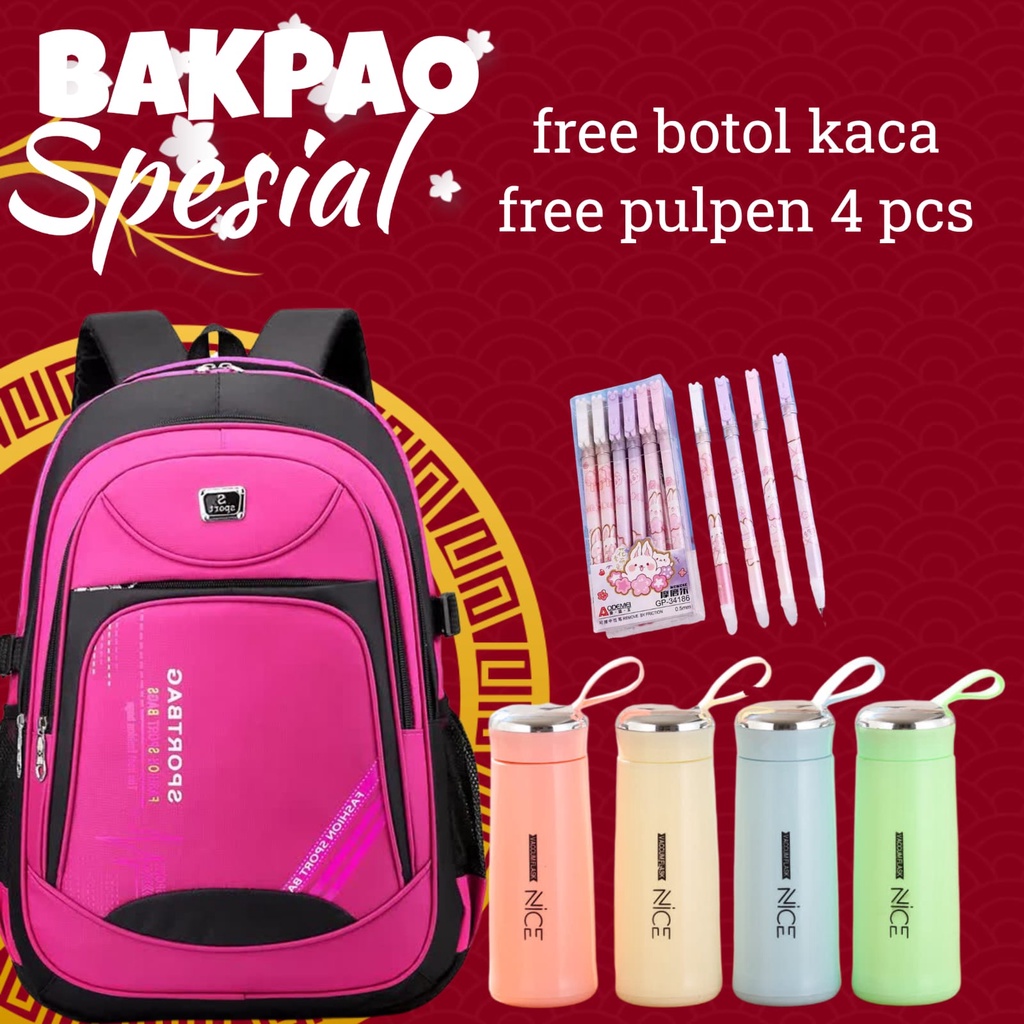 Tas Sekolah Anak Perempuan SD SMP SMA Ransel Kerja ORIGINAL Tas Sekolah Anak Laki-Laki Free Botol Minum Kaca