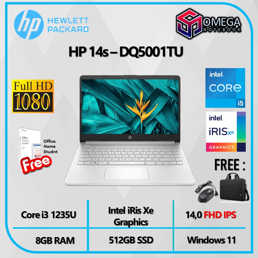 HP 14s DQ5001TU - Intel Core i5 1235U 8GB 512GB SSD IRISXE Win11+OHS 14&quot; FHD IPS FingerPrint BACKLIT