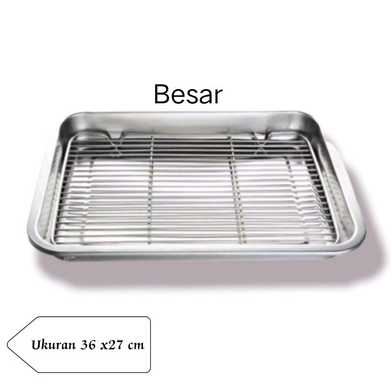 Rak Pendingin Kue Coolink rak Plus Nampan Wadah Peniris Minyak Makanan Gorengan Stainless Steel Ukuran 36x26cm Wadah peniris minyak Wadah makanan gorengan / Wadah Sayuran anti karat