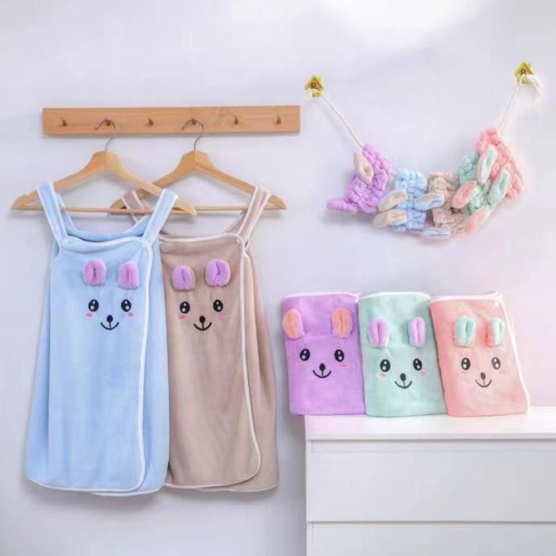 Handuk Baju Anak Model Kuping MICROFIBER Baju Handuk Lucu Tiga Teman Towel