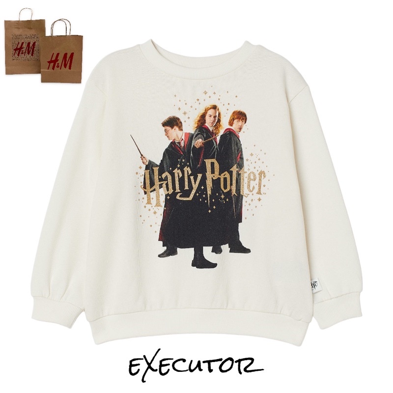 ( 8.8 ) Crewneck Sweatshirt H&amp;M Unisex Sablon Potter Cream, Flecee Katun Lembut Tebal, Free Papperbag