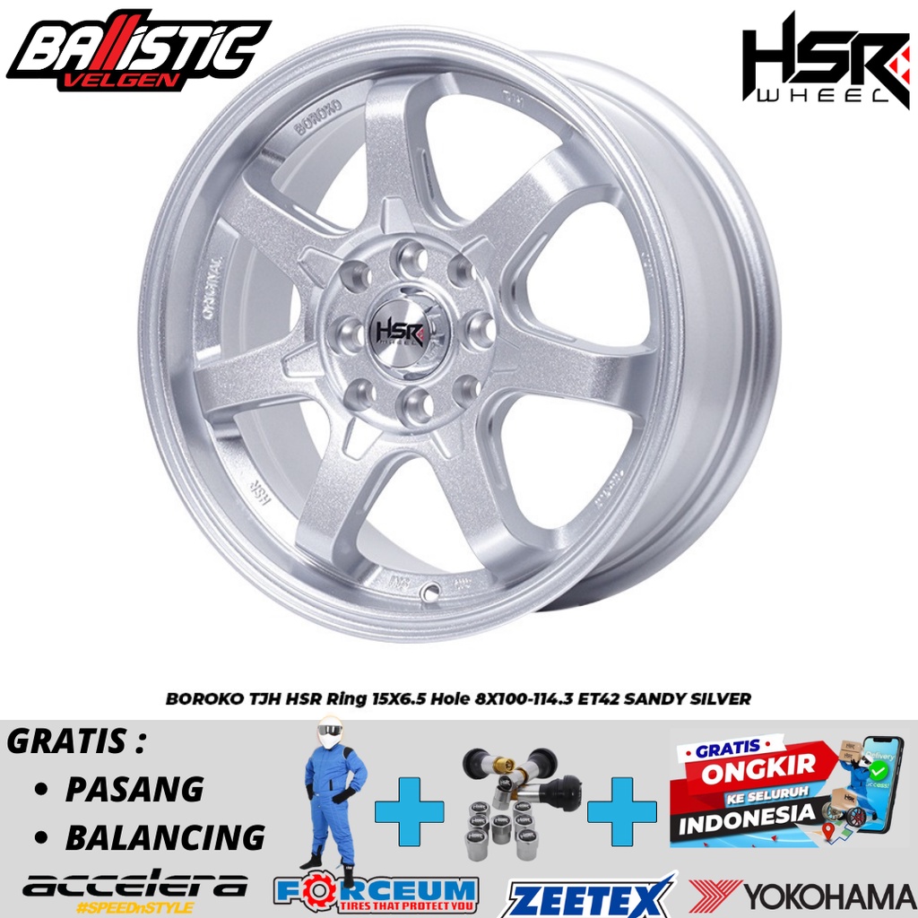 HSR BOROKO TJH VELG MOBIL RING 15 RATA BODY LEBAR 6,5 LUBANG 8X100-114 SILVER PELEK TE37 R15 BUAT JA