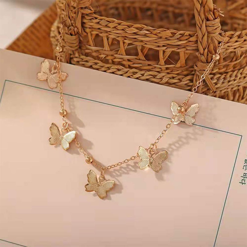 【COD】Gelang Kaki Wanita Korea Import Fashion Terbaru Aksesoris Liontin Kupu-kupu Berongga Dapat Disesuaikan Emas/Perak Sederhana Simple Elegan dan Murah