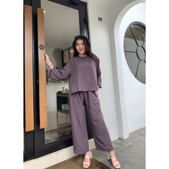 JOSHIN Viza Oneset Oblong Neck Crinkle Poly | Setelan Wanita Oblong Lengan Panjang