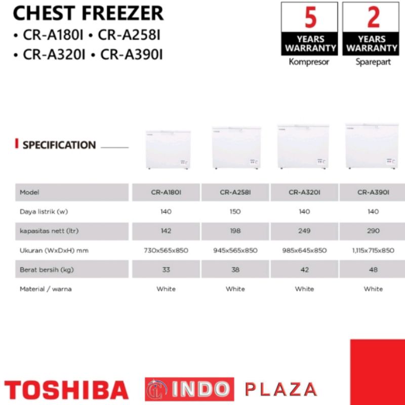 CHEST FREEZER TOSHIBA CR-A180i / 258i / 320i / 390i
