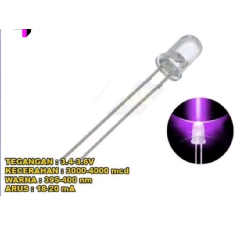 led 5mm cahaya ungu