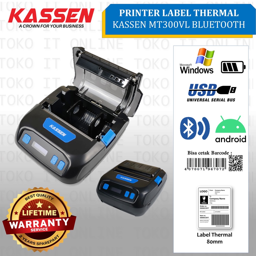 PRINTER THERMAL LABEL 80mm KASSEN MT300VL PORTABLE MOBILE PRINTER MT-300VL STIKER RESI 80MM