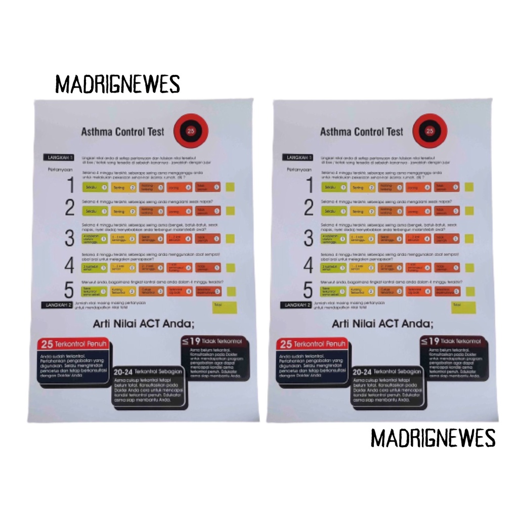 ❤ COD ❤ Poster Asthma Control Test, Poster Asma Kontrol Tes, Poster ACT Alat Kontrol Asma Mingguan