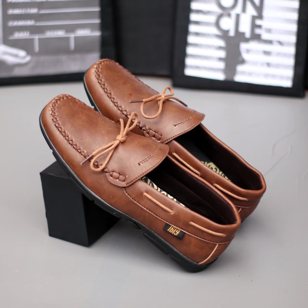 Sepatu Slip On Pria Modis Kasual Original Handmade Kulit Asli Premium Selop Slop Cowok Korea Keren OOTD Kekinian